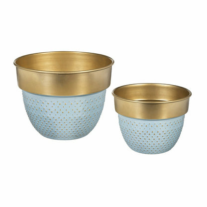 Blue Coastal, Metal Planter with Raised Dots, Nested Set/2 | Plow & Hearth