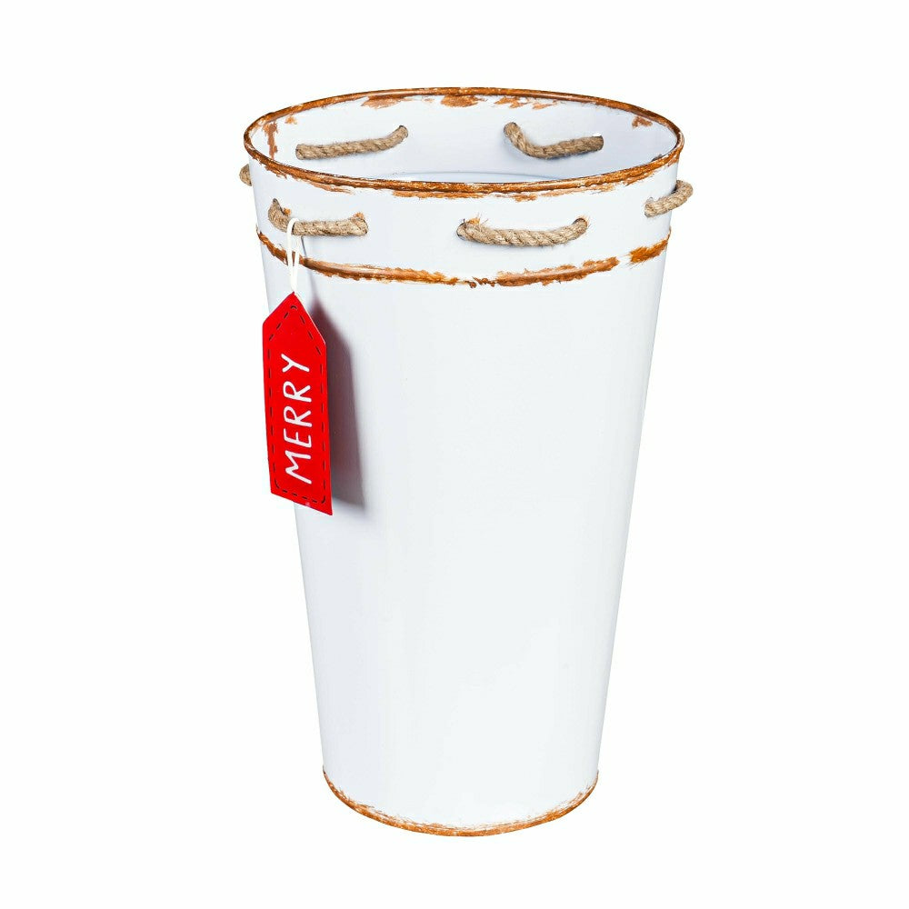 Holly Homestead Planter, French Bucket with Holiday Tag, Set of 3 | Plow & Hearth