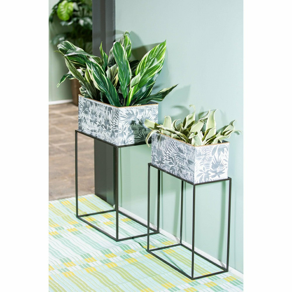 Metallic Embossed Floral Planters, Set of 2 | Plow & Hearth