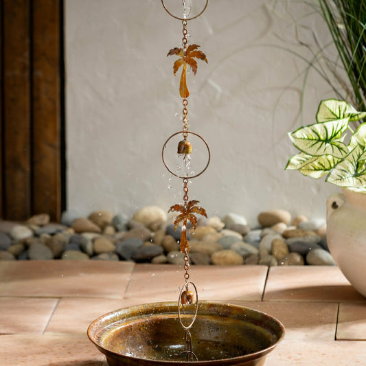 Palm Beach Rain Chain, Metal, Palm Tree and Bell, 72" | Plow & Hearth
