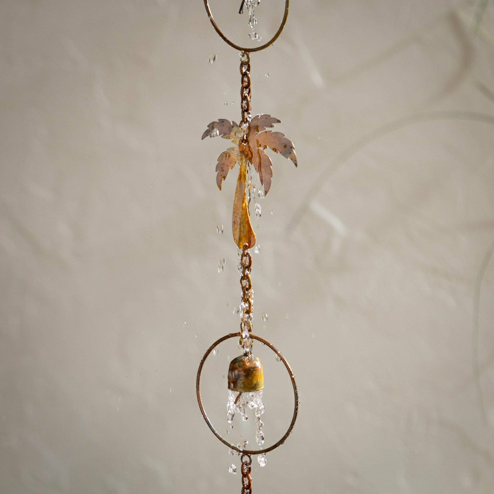 Palm Beach Rain Chain, Metal, Palm Tree and Bell, 72" | Plow & Hearth