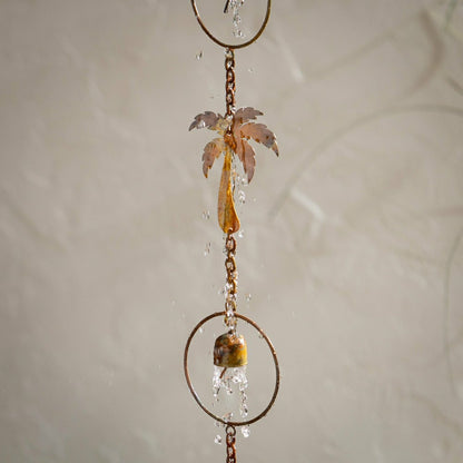 Palm Beach Rain Chain, Metal, Palm Tree and Bell, 72" | Plow & Hearth