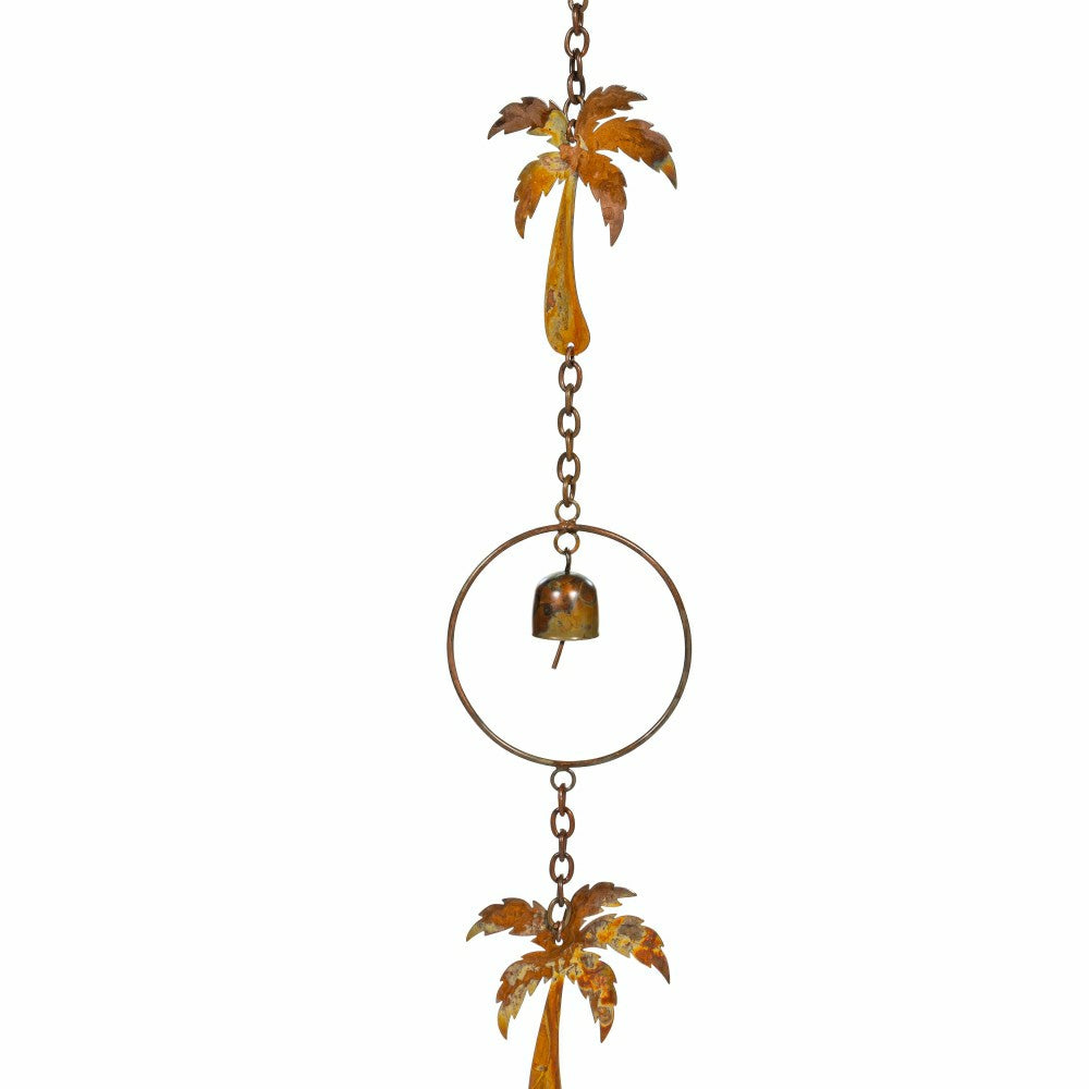 Palm Beach Rain Chain, Metal, Palm Tree and Bell, 72" | Plow & Hearth