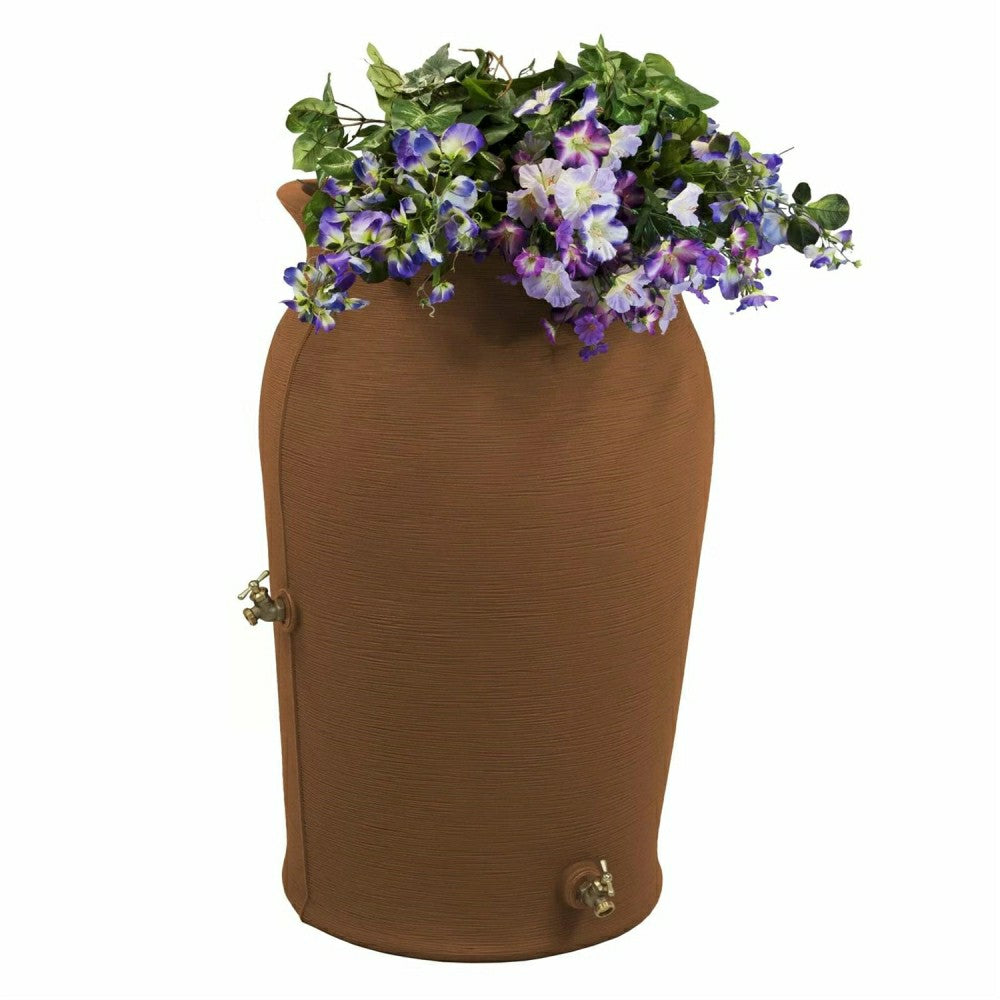 Terra Cotta 50-Gallon Plastic Urn Rain Barrel with Planter Top | Plow & Hearth