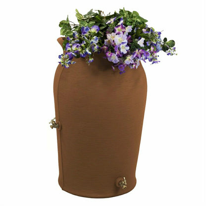 Terra Cotta 50-Gallon Plastic Urn Rain Barrel with Planter Top | Plow & Hearth