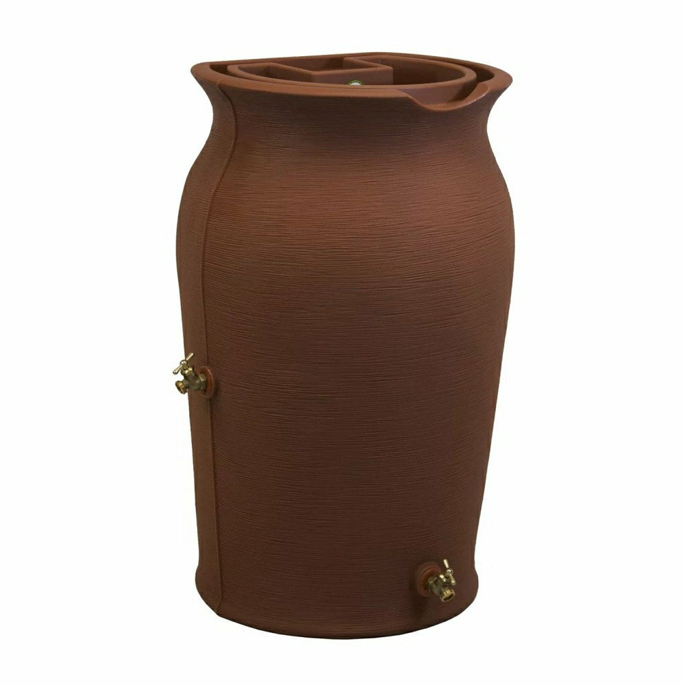 Terra Cotta 50-Gallon Plastic Urn Rain Barrel with Planter Top | Plow & Hearth