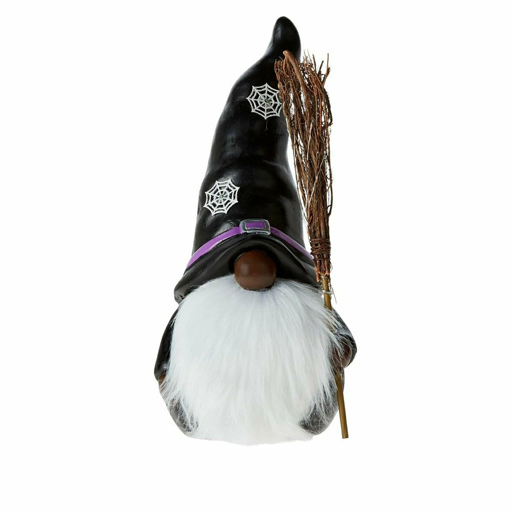 Lighted Witch Gnome Statue with Spiderweb Hat | Plow & Hearth