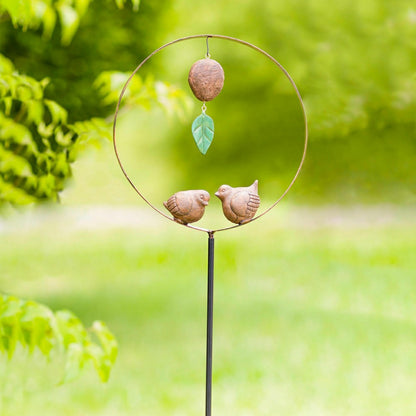 Two Faux Stone Birds in Metal Hoop Decorative Garden Stake | Plow & Hearth