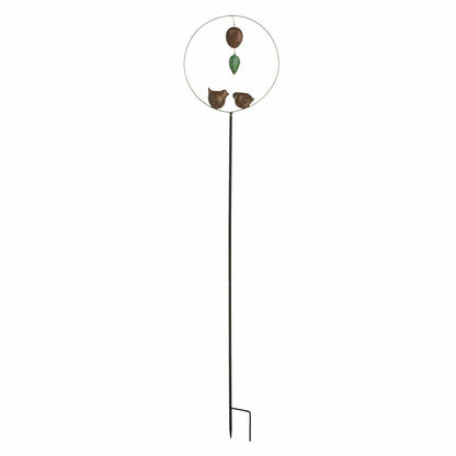 Two Faux Stone Birds in Metal Hoop Decorative Garden Stake | Plow & Hearth