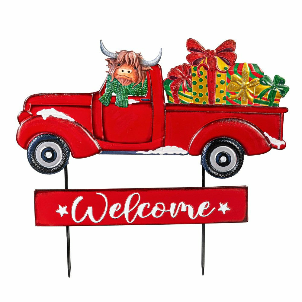 Holly Homestead Garden Stake, Metal Garden Stake, Highland Cow, 23"H | Plow & Hearth