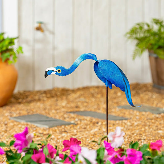 Metal Flamingo Balancer Stake, Blue | Plow & Hearth