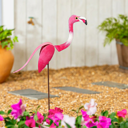 Pink Metal Flamingo Balancer Stake | Plow & Hearth