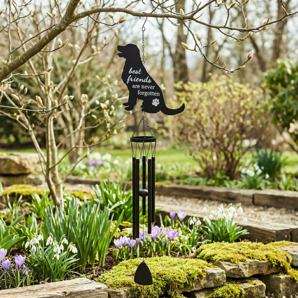 Memorial Decorative Wind Chime, Metal, Lasercut Dog | Plow & Hearth