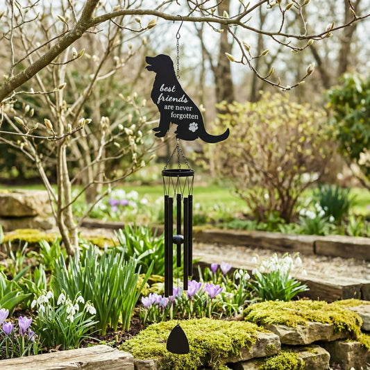Memorial Decorative Wind Chime, Metal, Lasercut Dog | Plow & Hearth