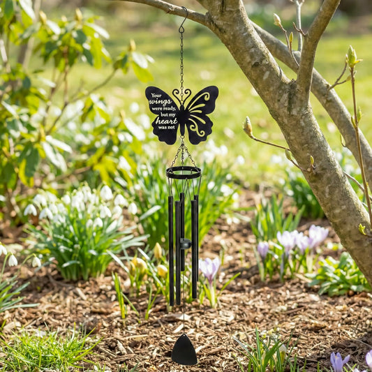 Memorial Decorative Wind Chime, Metal, Lasercut Butterfly | Plow & Hearth