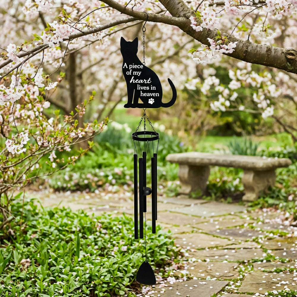 Memorial Decorative Wind Chime, Metal, Lasercut Cat | Plow & Hearth