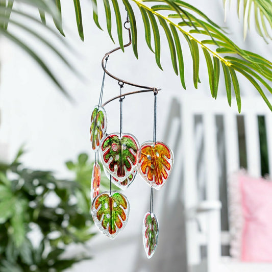 Palm Beach Outdoor Hanging Décor, Glass Multi Monstera Leaf, 20" | Plow & Hearth