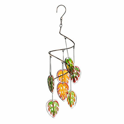 Palm Beach Outdoor Hanging Décor, Glass Multi Monstera Leaf, 20" | Plow & Hearth