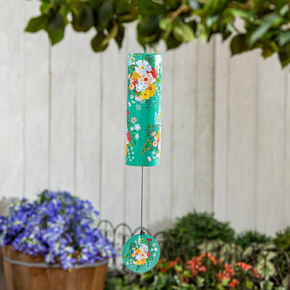 What She Shed Wind Chime, Metal, Green Florals Cylinder Chime, 36" H | Plow & Hearth