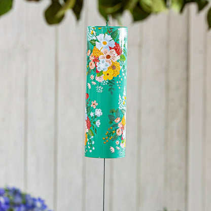 What She Shed Wind Chime, Metal, Green Florals Cylinder Chime, 36" H | Plow & Hearth