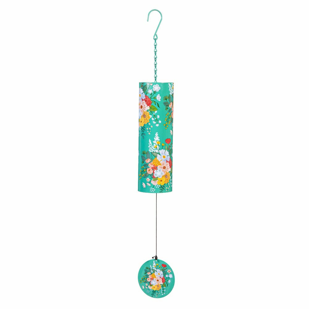 What She Shed Wind Chime, Metal, Green Florals Cylinder Chime, 36" H | Plow & Hearth