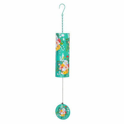 What She Shed Wind Chime, Metal, Green Florals Cylinder Chime, 36" H | Plow & Hearth