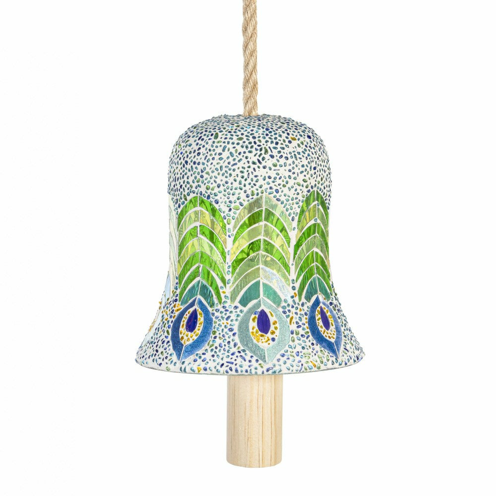 Palm Beach Garden Bell, Glass, Mosaic Peacock Feathers, 6" | Plow & Hearth