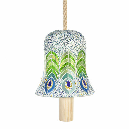 Palm Beach Garden Bell, Glass, Mosaic Peacock Feathers, 6" | Plow & Hearth