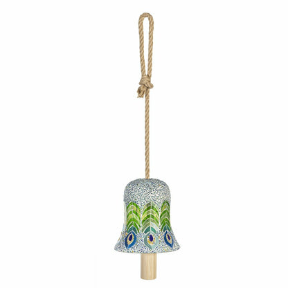 Palm Beach Garden Bell, Glass, Mosaic Peacock Feathers, 6" | Plow & Hearth