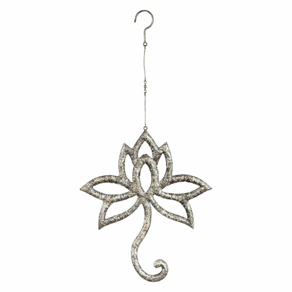 Distressed Silver Lotus Flower Hanging Garden Decor | Plow & Hearth