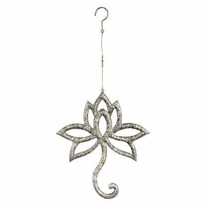 Distressed Silver Lotus Flower Hanging Garden Decor | Plow & Hearth