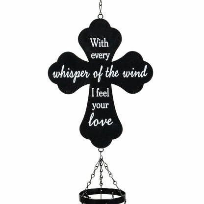 Memorial Decorative WInd Chime, Metal Lasercut, Cross | Plow & Hearth