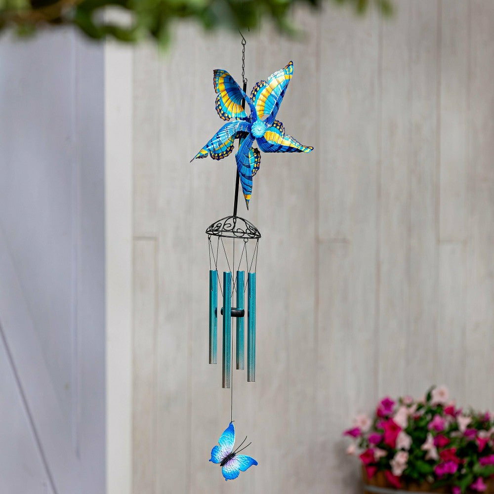 Wind Spinner Butterfly Wind Chime, Blue | Plow & Hearth