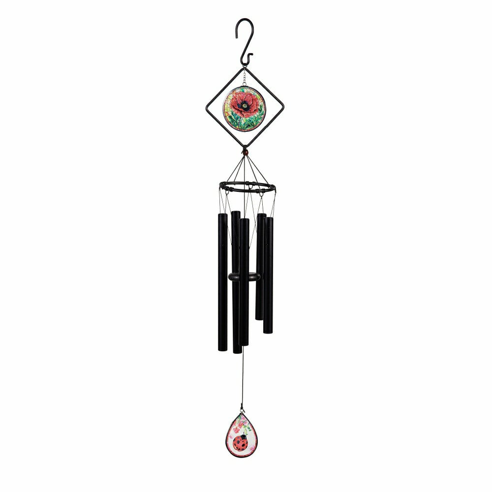 Avria Stained Glass Hand-Tuned Wind Chime, Poppies, 36" | Plow & Hearth