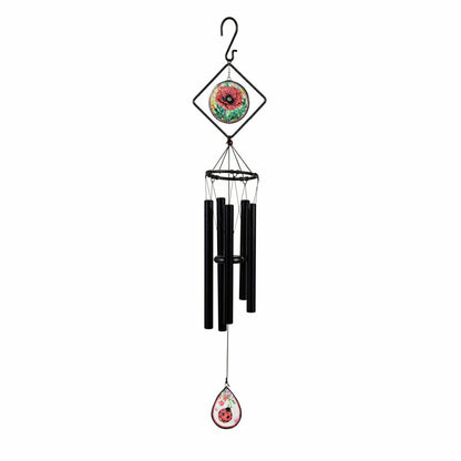 Avria Stained Glass Hand-Tuned Wind Chime, Poppies, 36" | Plow & Hearth