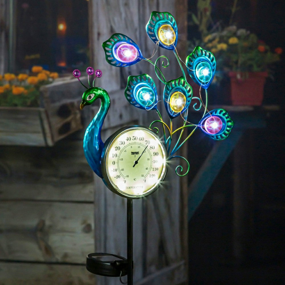 36"H Solar Peacock Thermometer Stake | Plow & Hearth