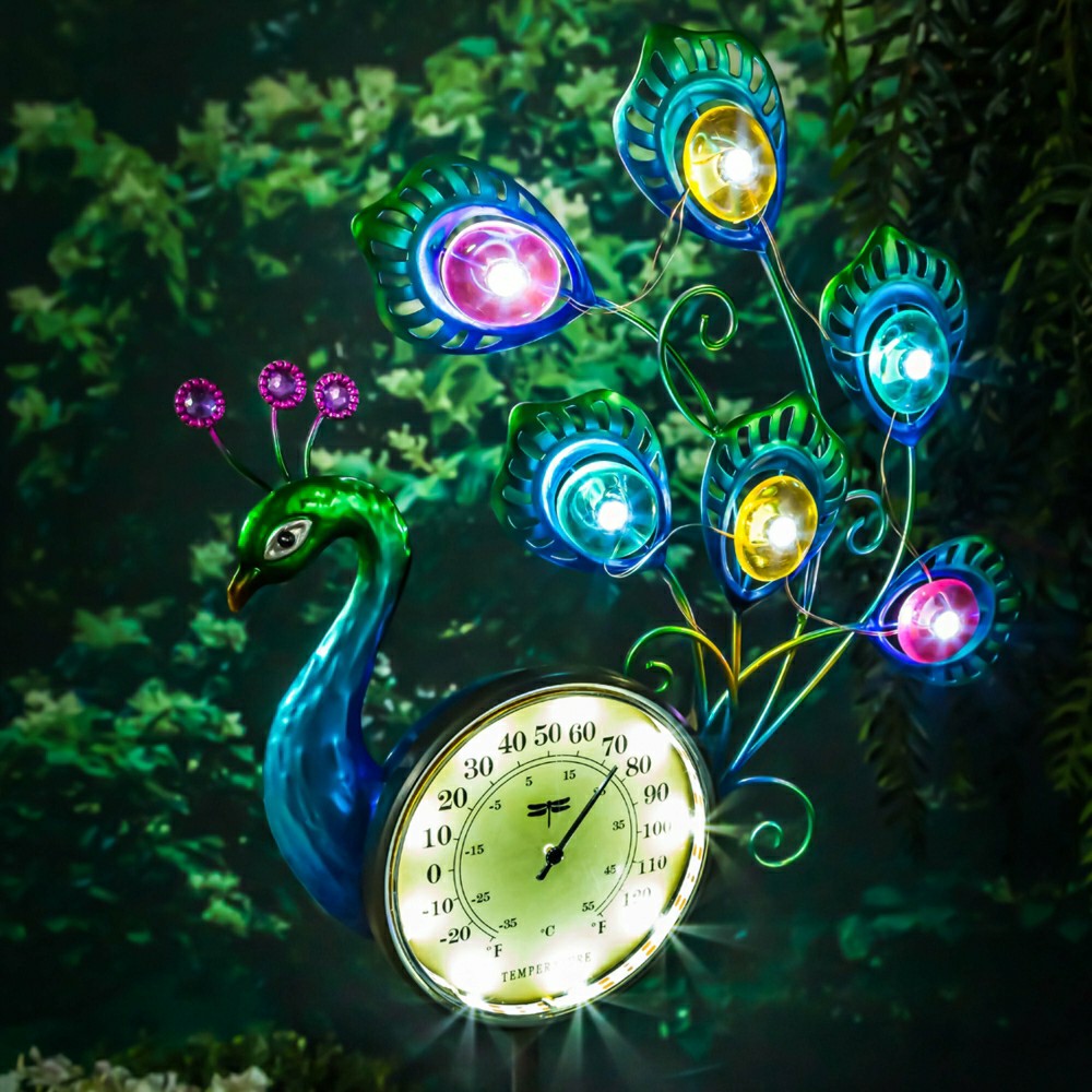 36"H Solar Peacock Thermometer Stake | Plow & Hearth