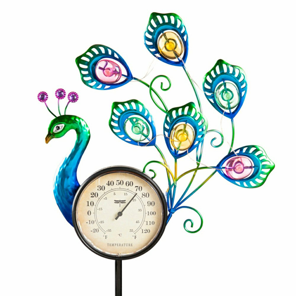 36"H Solar Peacock Thermometer Stake | Plow & Hearth