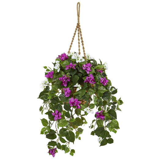 30” Mixed Bougainvillea Artificial Plant Hanging Basket | Plow & Hearth