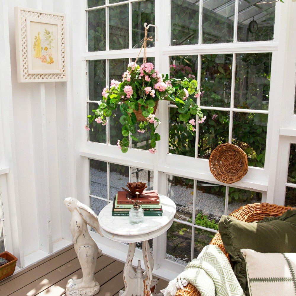 Geranium Hanging Basket Silk Plant | Plow & Hearth