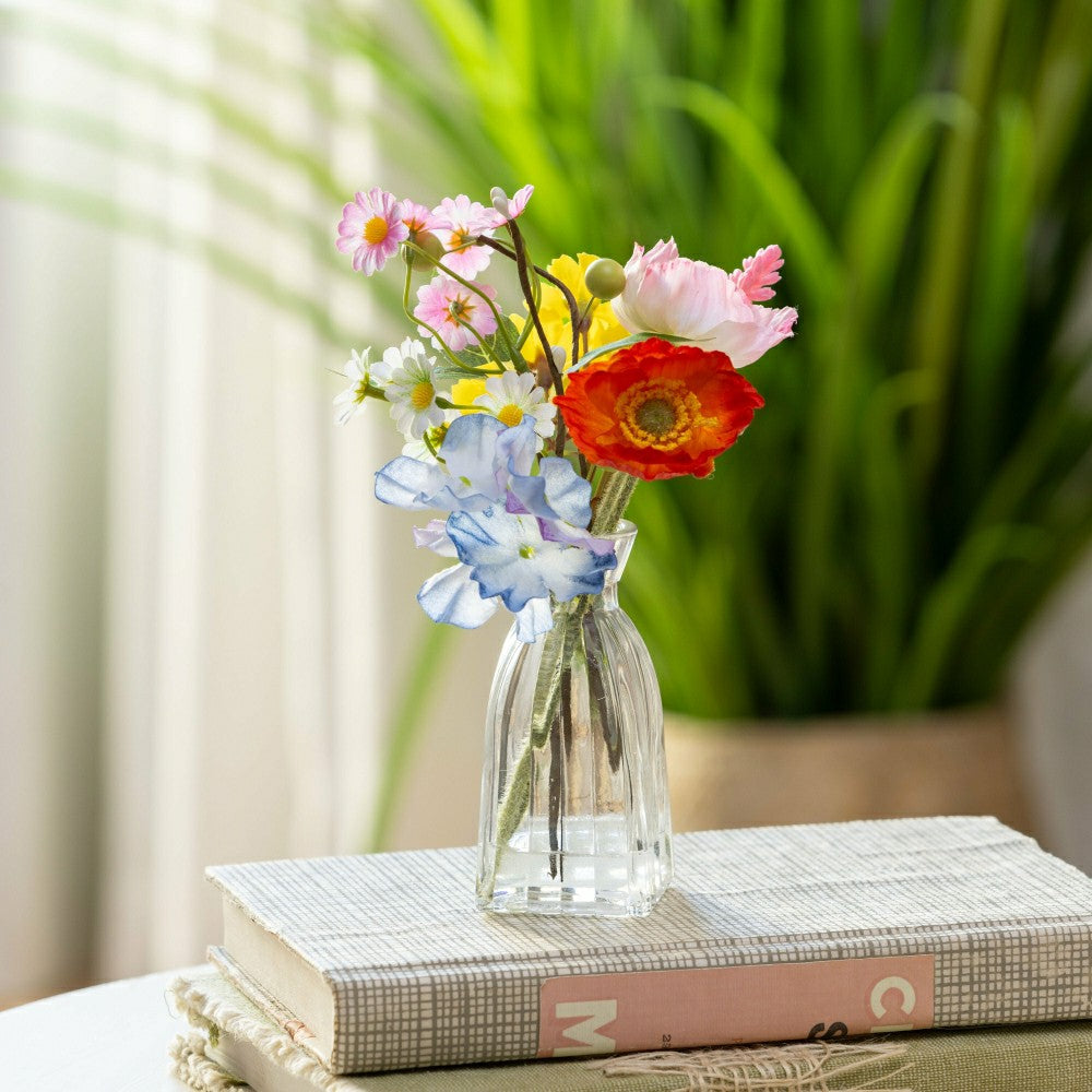 Hillside Pasture Faux Floral Table Decor Artificial in Glass Vase, 8.2 | Plow & Hearth