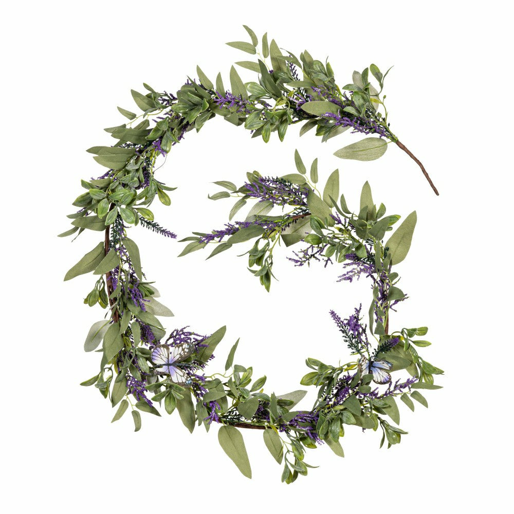 Pollinator Garden Garland Artificial Lavender with Butterflies, 72"L | Plow & Hearth