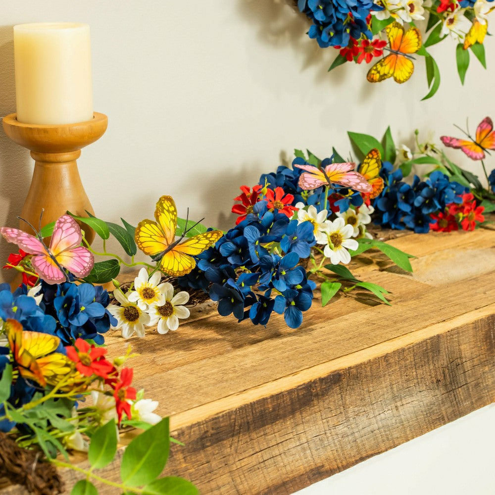 American Classic Garland Artificial Floral with Butterflies, 72"L | Plow & Hearth