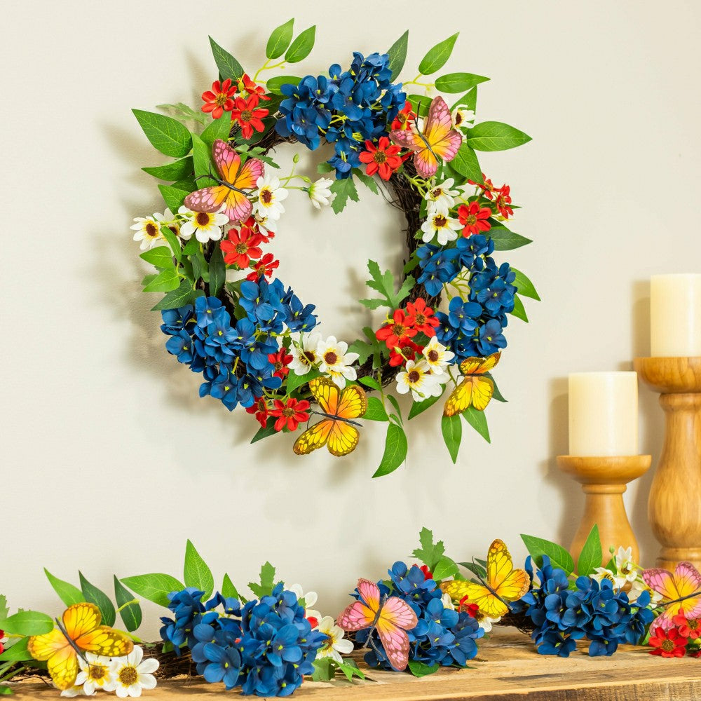 American Classic Garland Artificial Floral with Butterflies, 72"L | Plow & Hearth