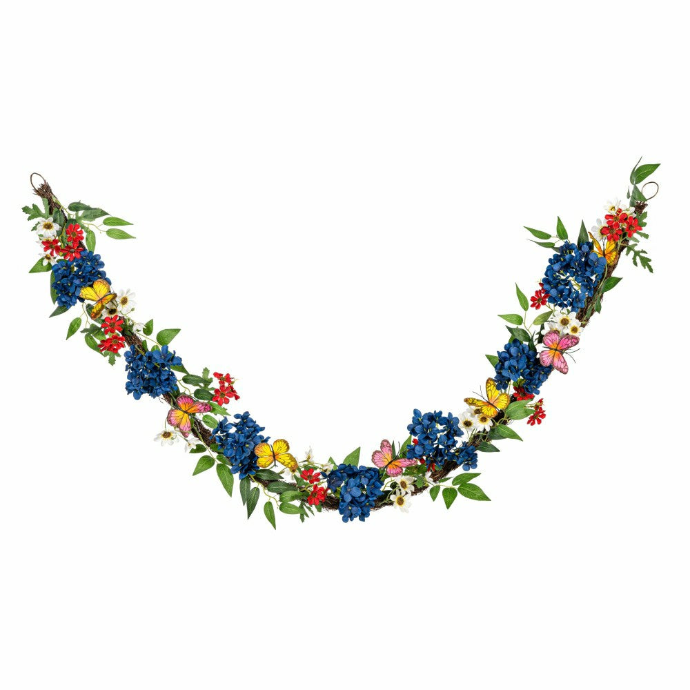 American Classic Garland Artificial Floral with Butterflies, 72"L | Plow & Hearth