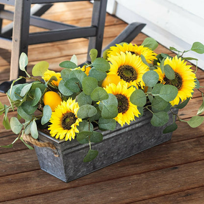 Faux Sunflower, Lemon and Eucalyptus Floral Arrangement in Planter | Plow & Hearth