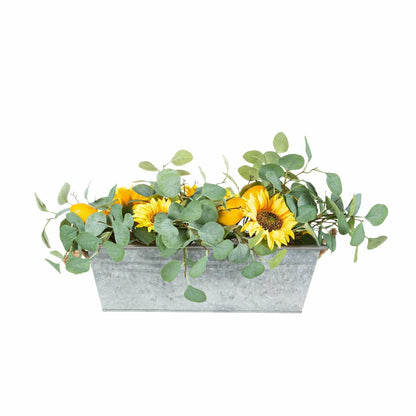 Faux Sunflower, Lemon and Eucalyptus Floral Arrangement in Planter | Plow & Hearth