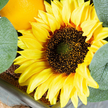 Faux Sunflower, Lemon and Eucalyptus Floral Arrangement in Planter | Plow & Hearth