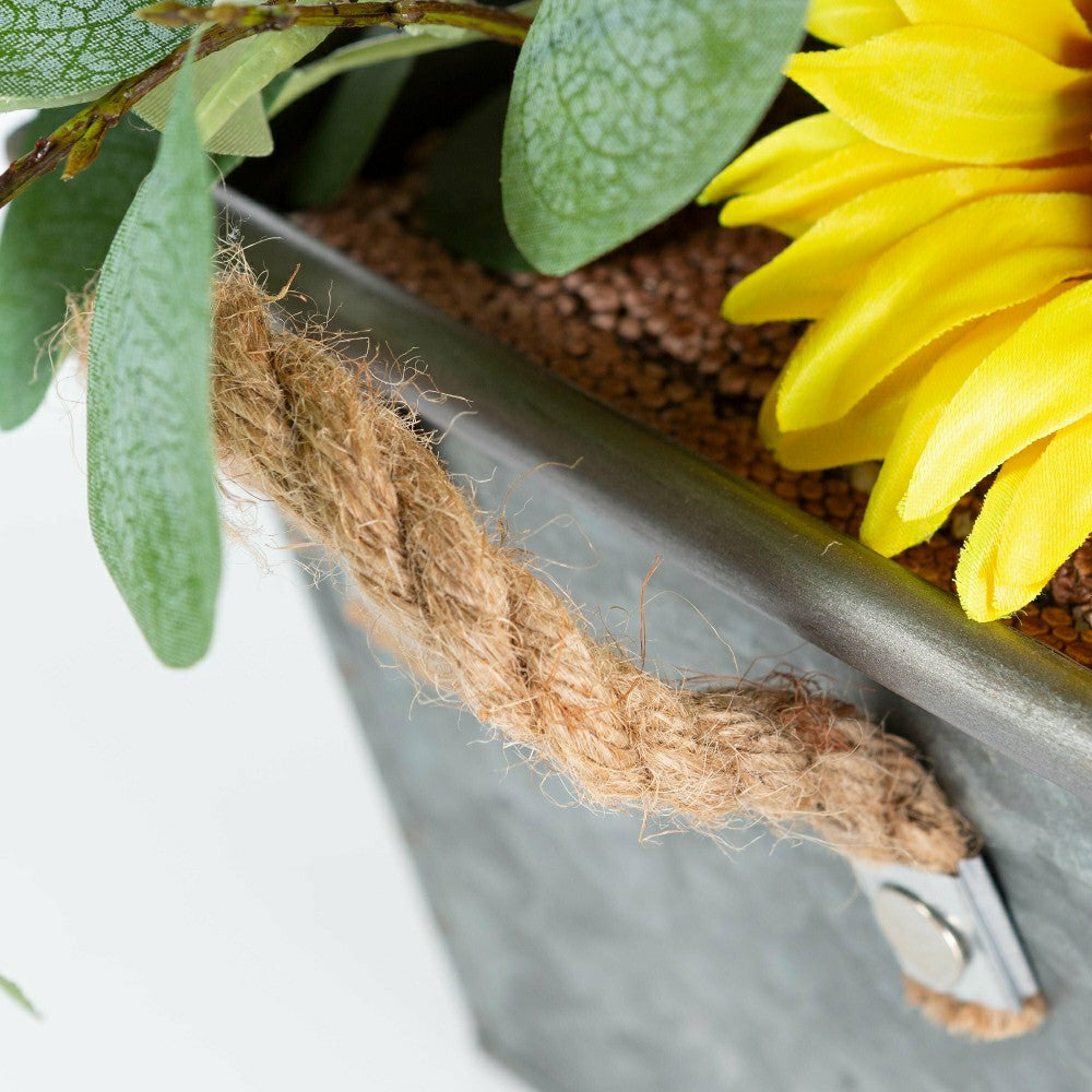 Faux Sunflower, Lemon and Eucalyptus Floral Arrangement in Planter | Plow & Hearth