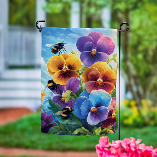 Pansies & Bees Suede Garden Flag | Plow & Hearth